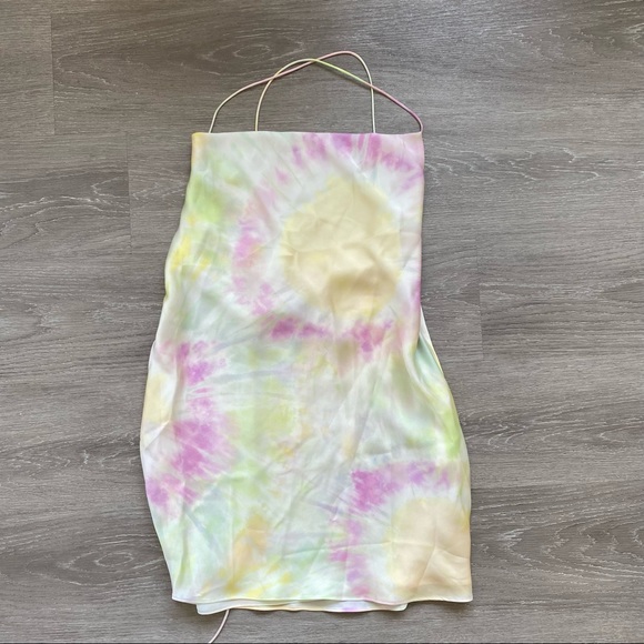 Zara Printed Satin Tie Dye Mini Dress Slip - Picture 9 of 16